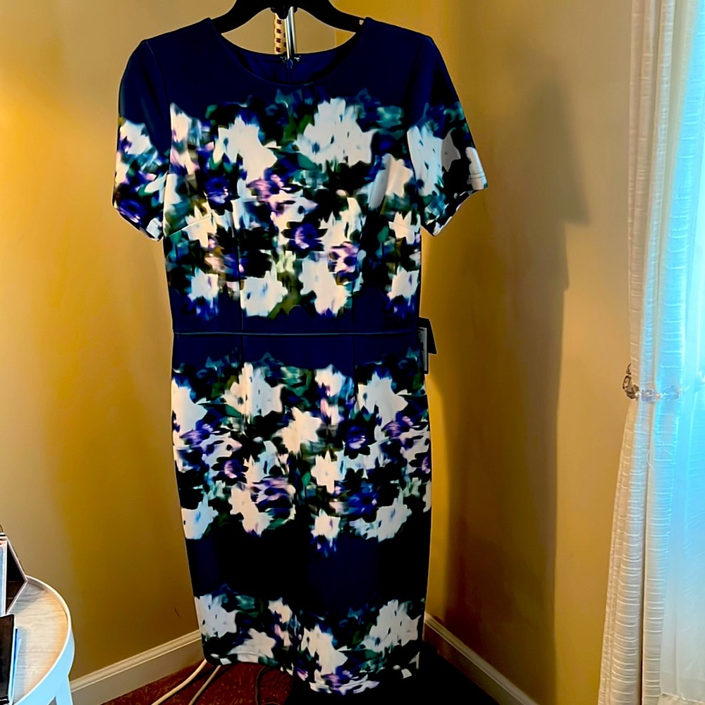Adrianna Papell Print Scuba Sheath Dress ( Size 8)
